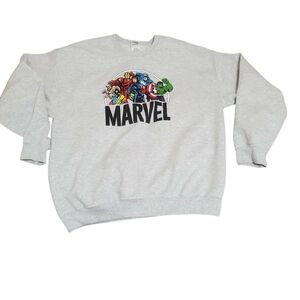 Marvel Crewneck Sweatshirt - Light Gray with Multi-Color Graphic
